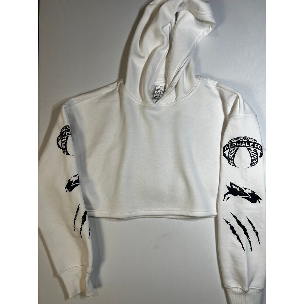 Alphalete white crop athleisure sweatshirt hoodie women's size L